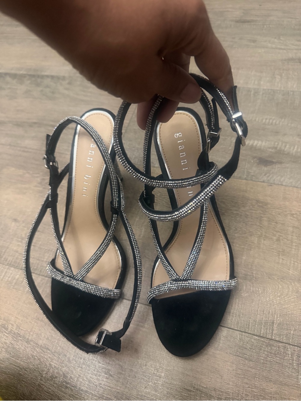 Gianni Bini Black Rhinestone-Strap Heeled Sandals
